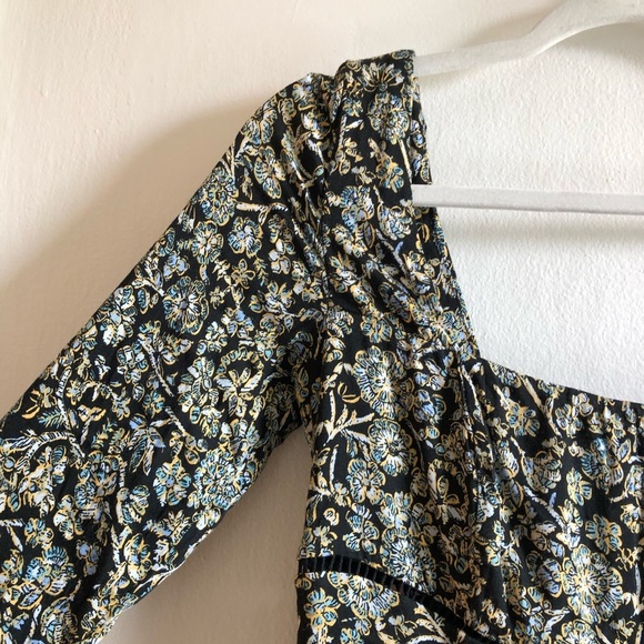 NWT Free People Boheme Black Floral Square Neckline Mini Dress - Picture 6 of 14